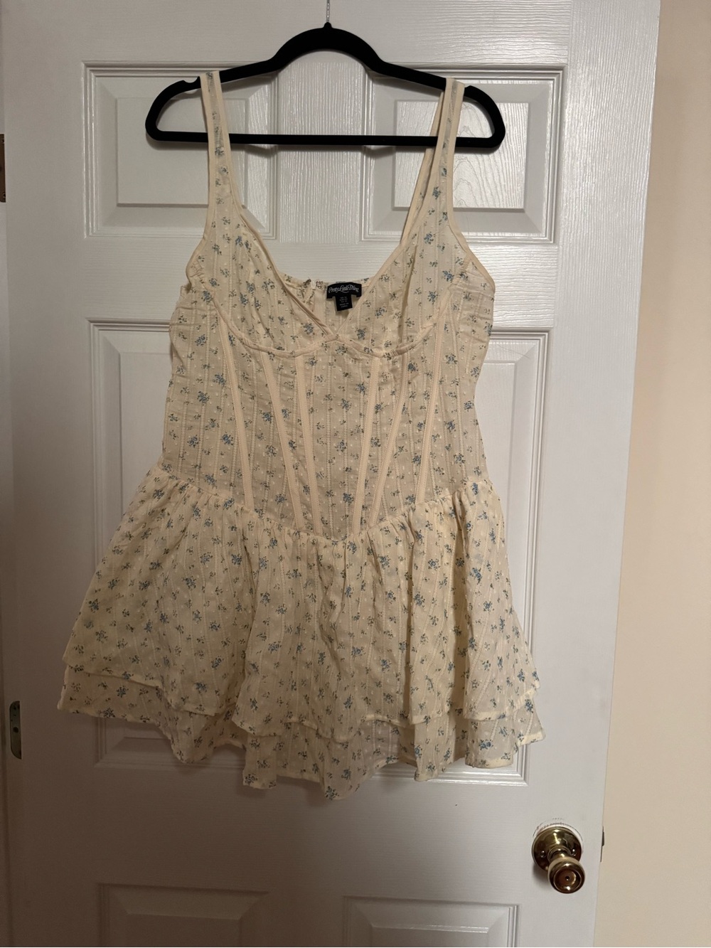 PrettyLittleThing Cream Floral Ruffle Peplum Romper size 12